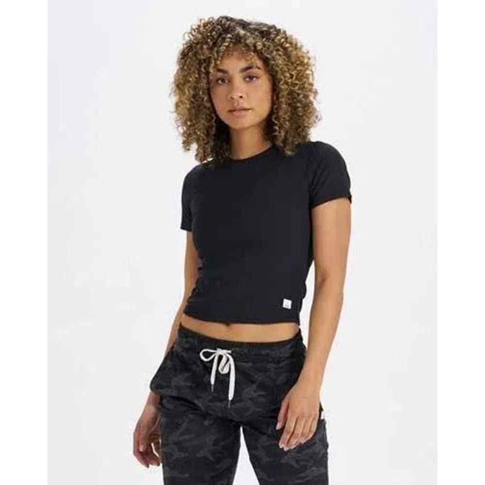 Vuori Black Pose Ribbed Fitted Cropped Short Sleeve Tee M